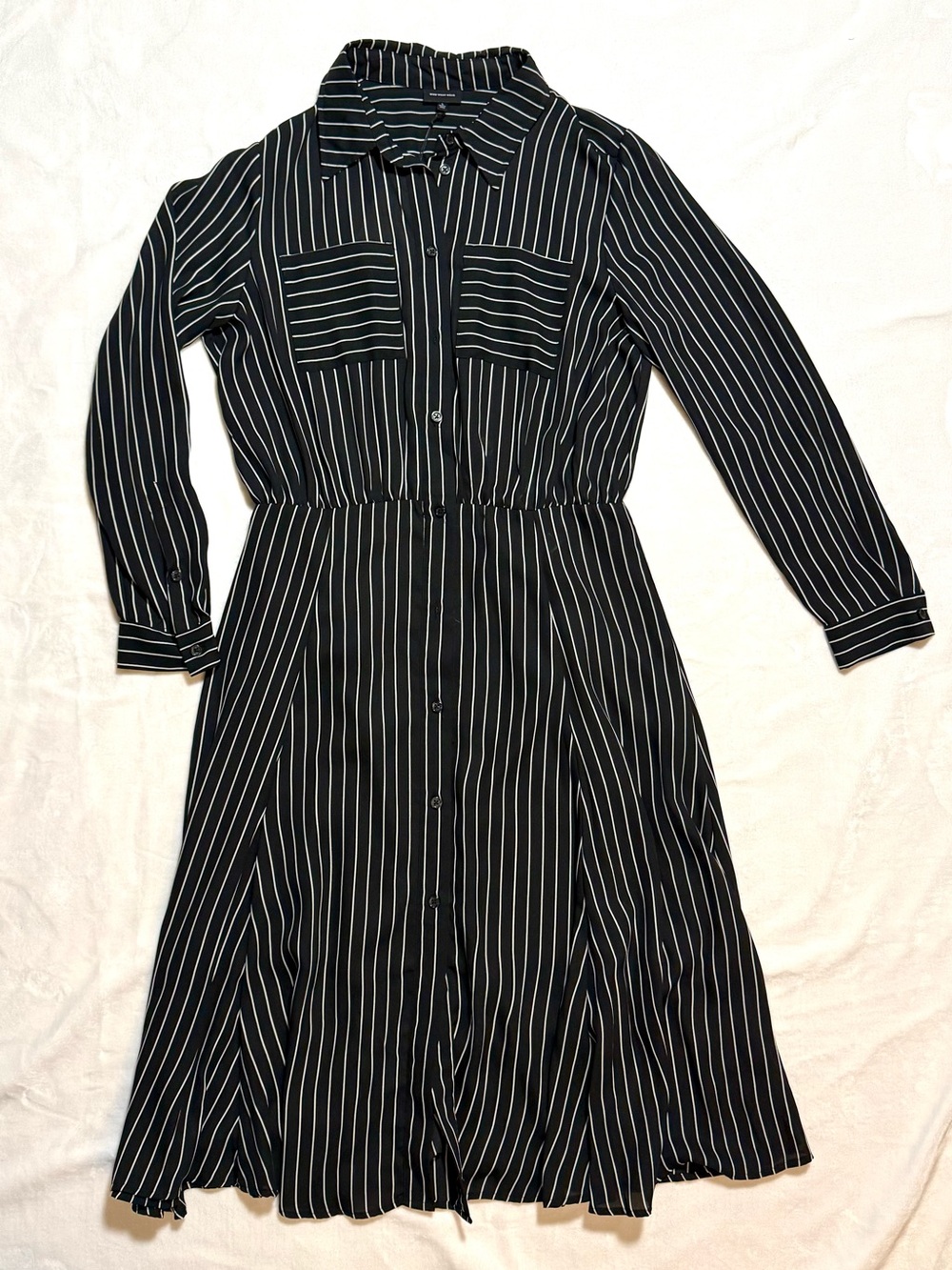 NWT Striped Black Button-Front Shirt Dress - Classic Black Who What Wear